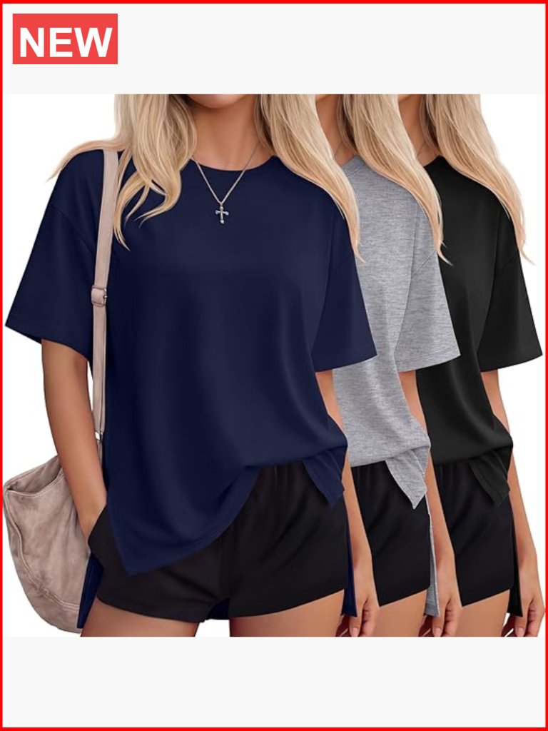 3 Pack Women's Oversized T-Shirts Half Sleeve Crew Neck Loose Fit Tee